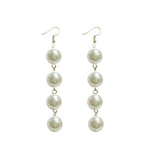 Classic Pearl Drop Dangle Earrings - Gold Tone